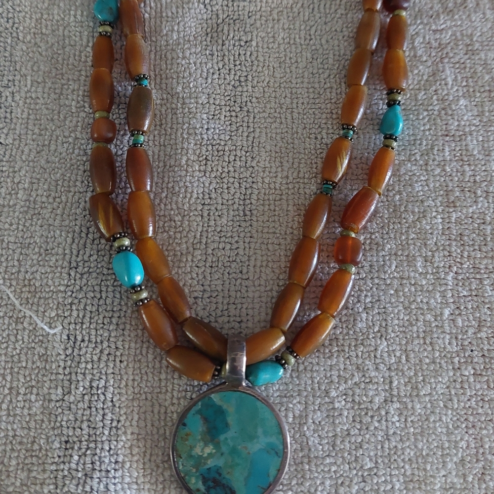 Turquoise necklace with brown beads -- SEE ETSY - SOLD OUT